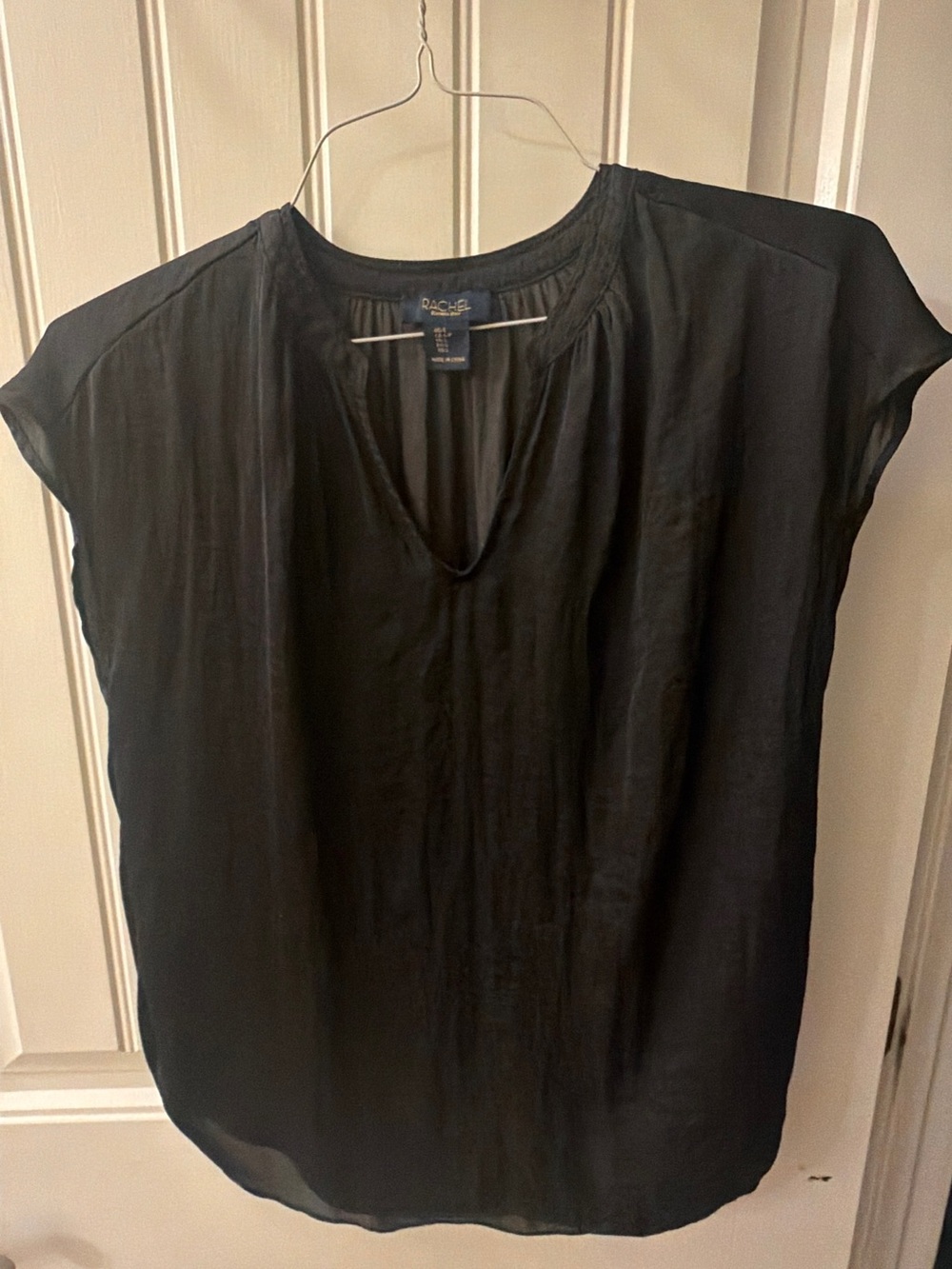 RACHEL Rachel Roy Black Split-Neck Cap Sleeve Blouse